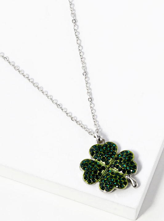 Crystal Pave Four Leaf Clover Necklace