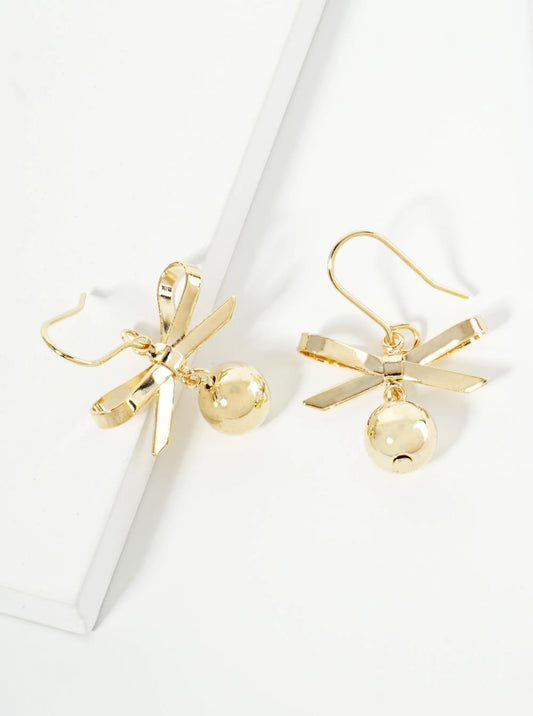 Polished Gold Ribbon Dangle Bead Earring