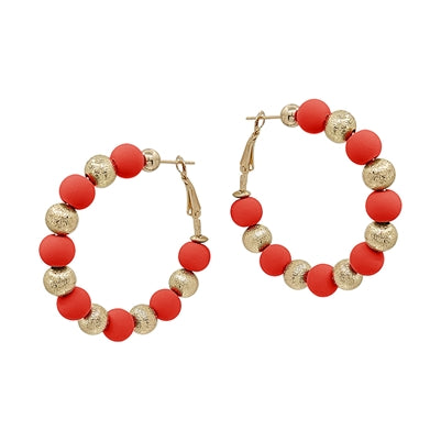 Clay Ball + Gold Bead Latch Hoop Earring