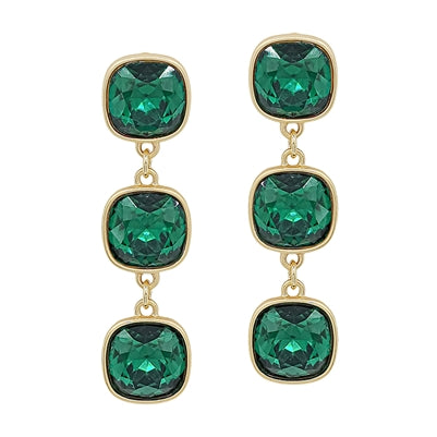 Holiday Square Crystal Triple Drop Earring