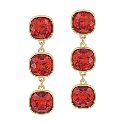 Holiday Square Crystal Triple Drop Earring