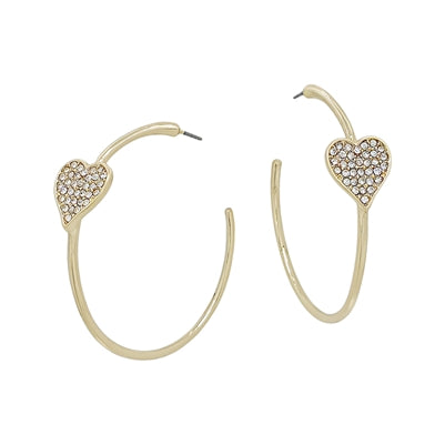 Gold Hoop With Rhinestone Heart Earring