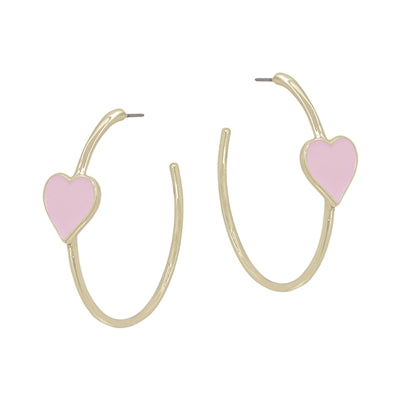 Enamel Heart On Gold Hoop