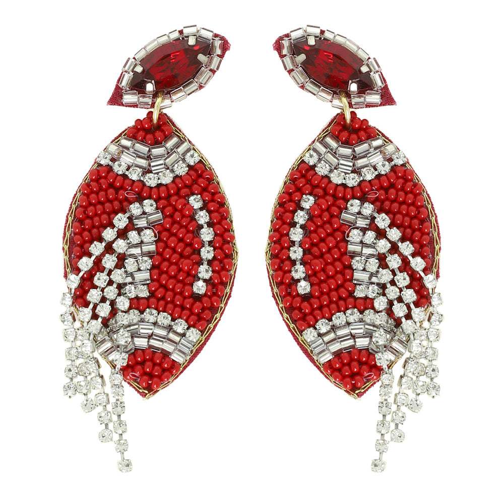 Jeweled Fringe Beaded Football Earring