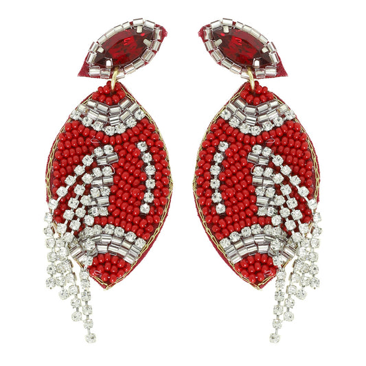 Jeweled Fringe Beaded Football Earring