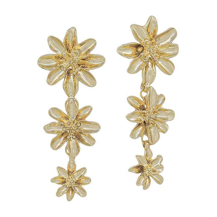 Gold Metal Triple Flower Drop Earring