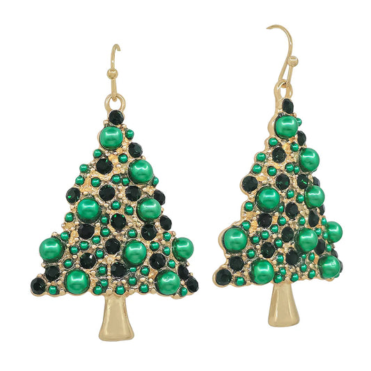 Pearl & Rhinestone Christmas Tree Earring
