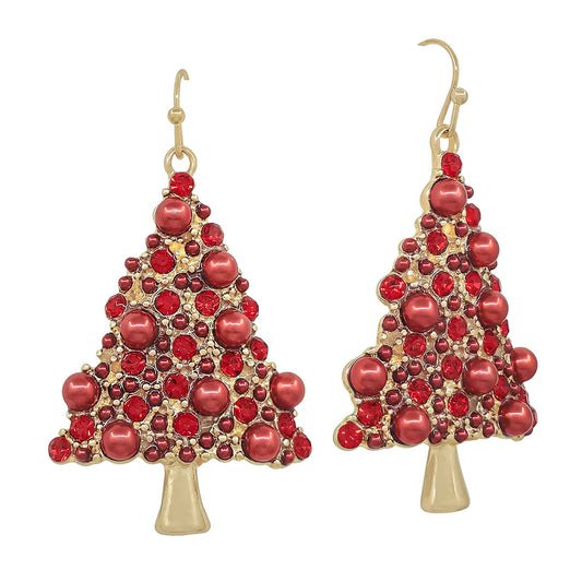 Pearl & Rhinestone Christmas Tree Earring