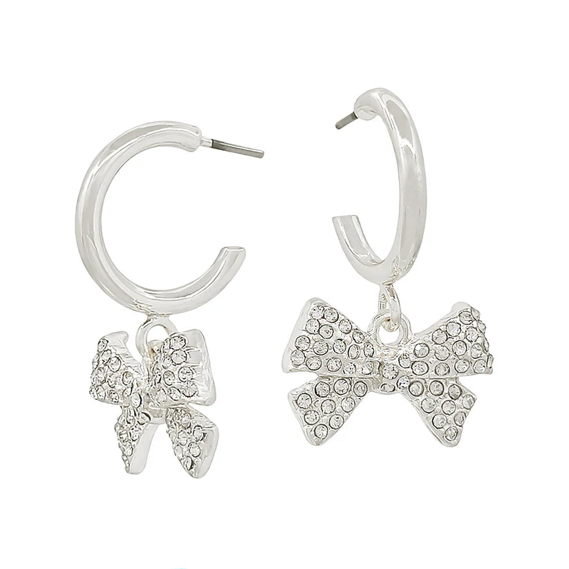 Rhinestone Bow Charm Hoop Earring