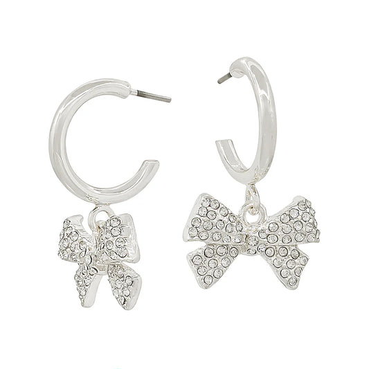 Rhinestone Bow Charm Hoop Earring