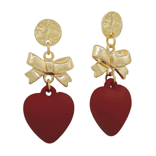 Color Dipped Heart Bow Drop Earring