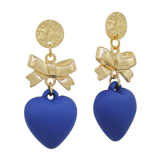 Color Dipped Heart Bow Drop Earring