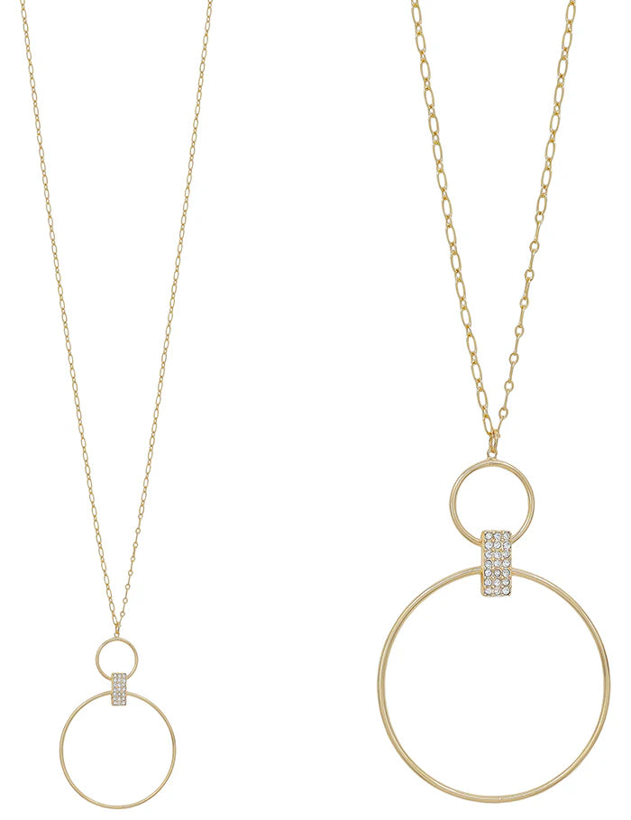 Circle Pave Bar Long Necklace-Gold