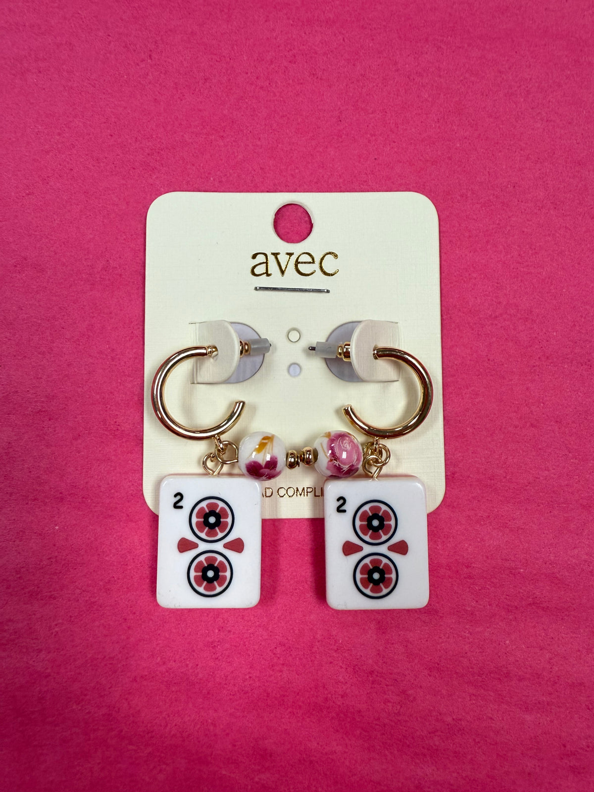 Mahjong Tile & Bead Charm Hoop Earrings