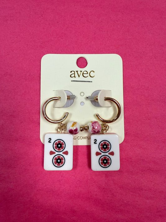 Mahjong Tile & Bead Charm Hoop Earrings