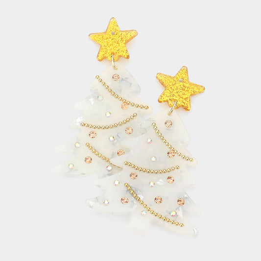 Glittered Resin Christmas Tree Earring