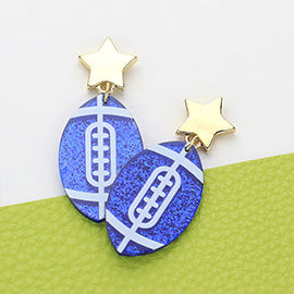 Star Glittered Football Dangle Earring