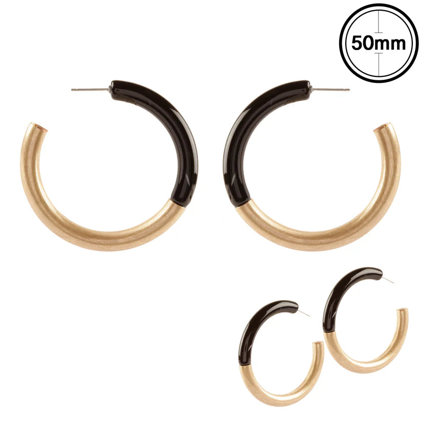 Acrylic & Gold Hoop Earring-Black