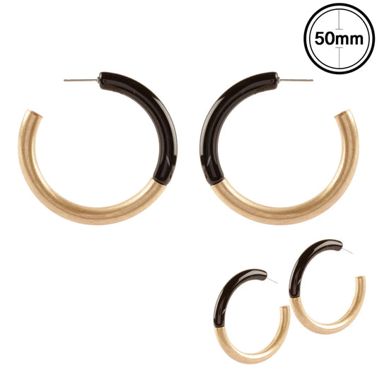 Acrylic & Gold Hoop Earring-Black