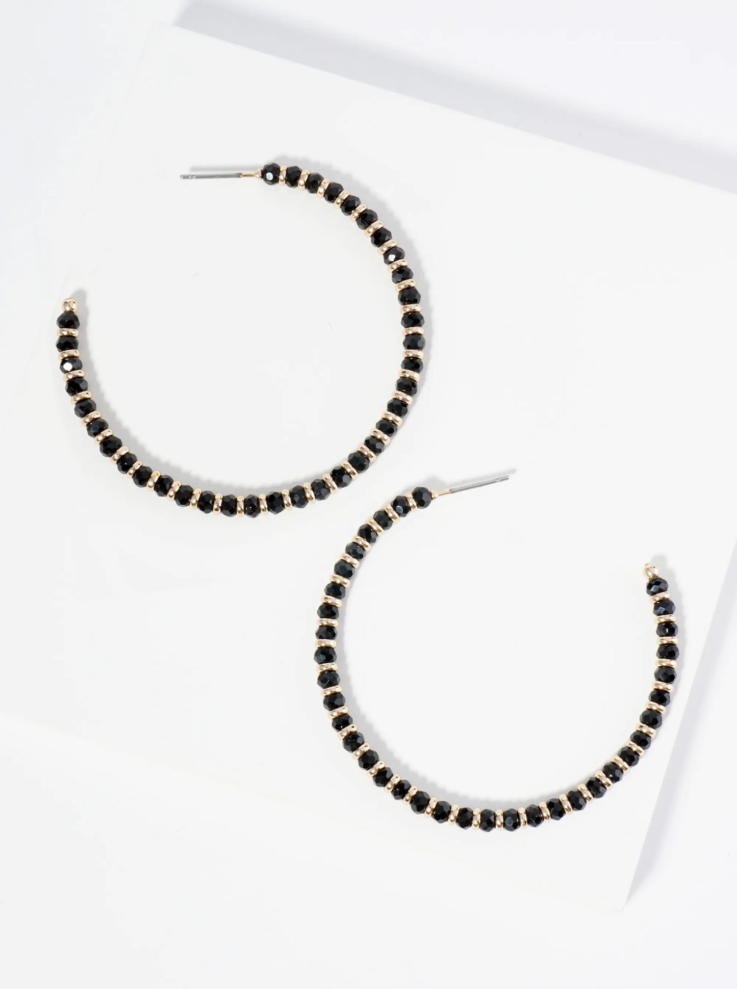 Black & Gold Seed Bead Hoop Earring