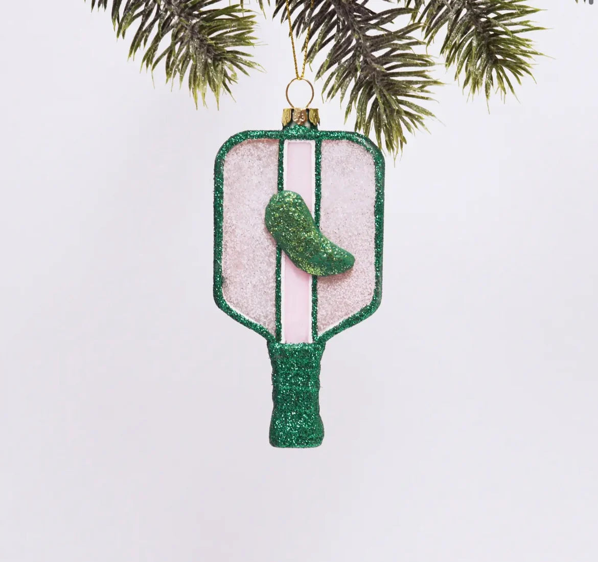 Pickle Ball Glass Ornament