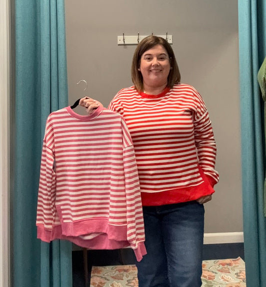 Striped Contrast Trim Crewneck Sweatshirt