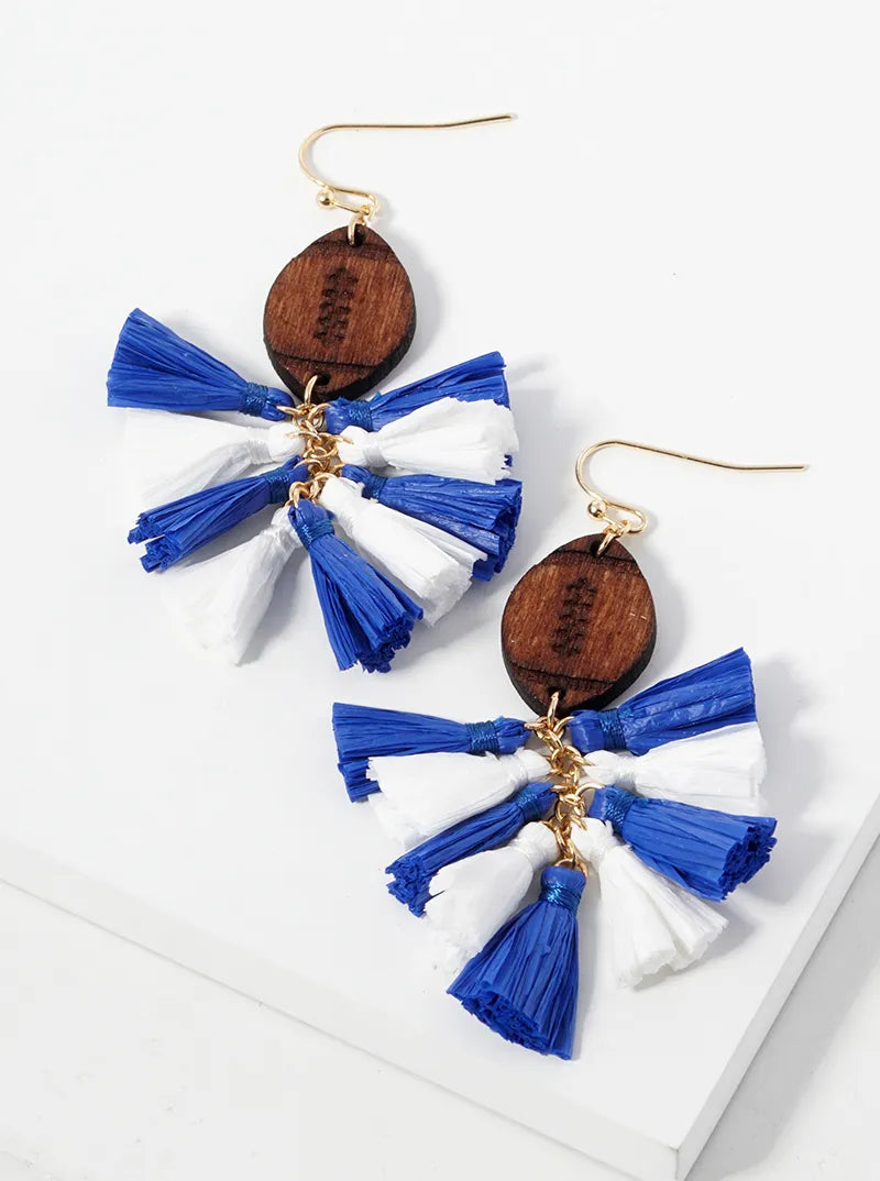 Raffia Fan Tassel Football Earring