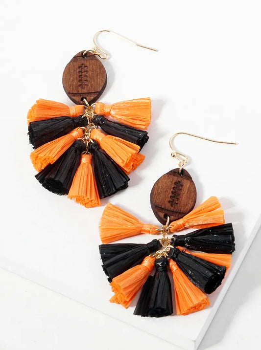 Raffia Fan Tassel Football Earring