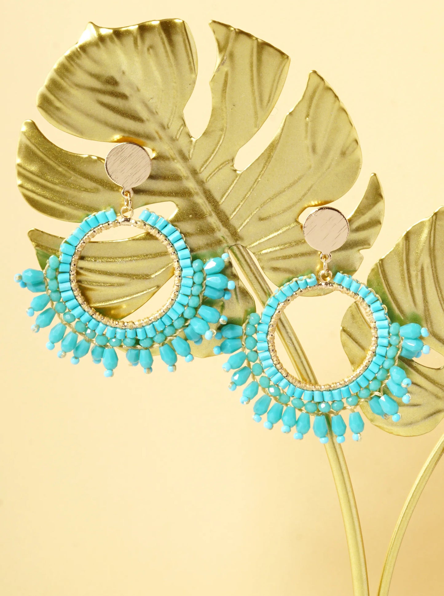 Glass Bead Fringe Hoop Post Earring