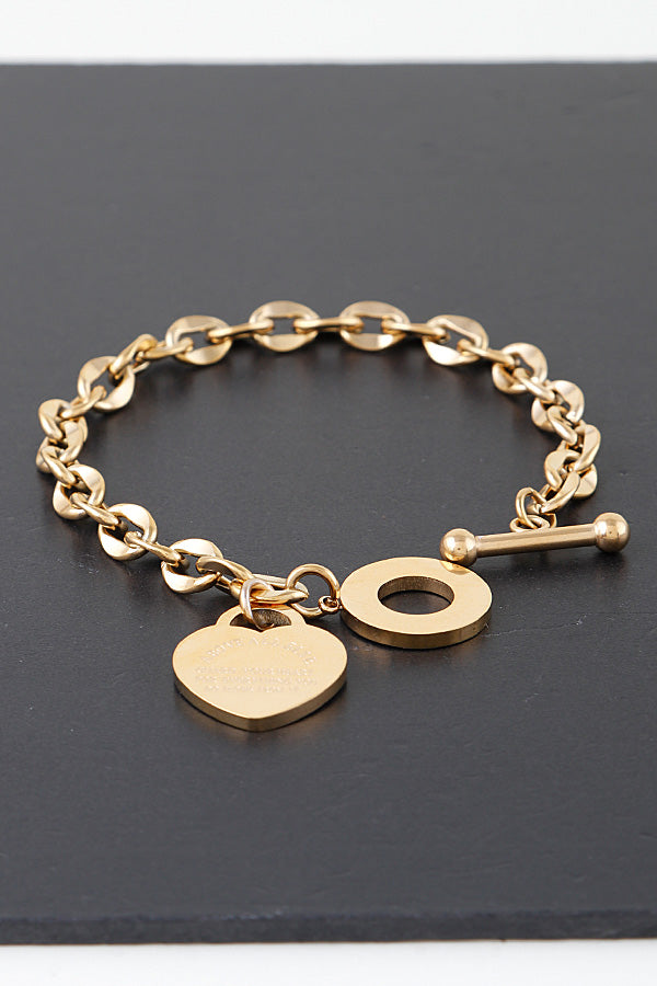 Heart Lock Pendant Toggle Bracelet