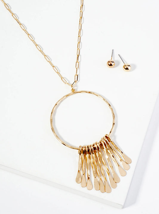 Gold Circle Fringe Long Necklace