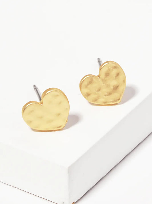 Hammered Metal Heart Shape Stud Earring