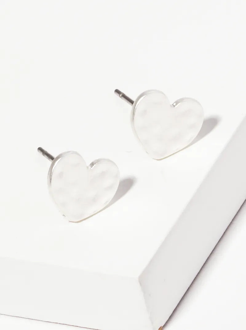 Hammered Metal Heart Shape Stud Earring