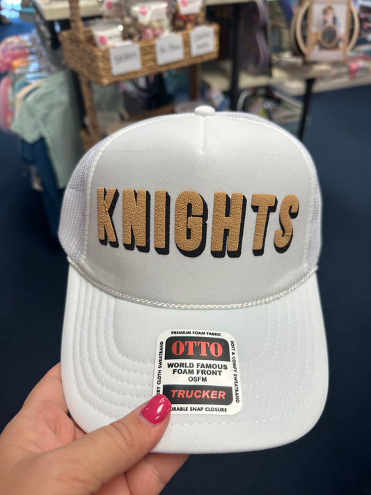 Knights Double Puffy Block Trucker Hat - White