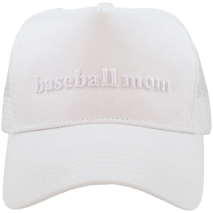 Baseball Mom Embroidered Trucker Hat - White