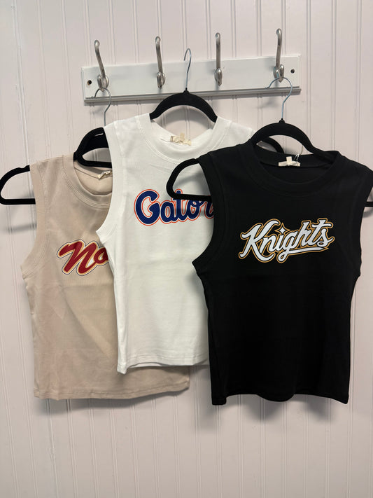 Ribbed Crew Mock Neck Sleeveless Gameday Top