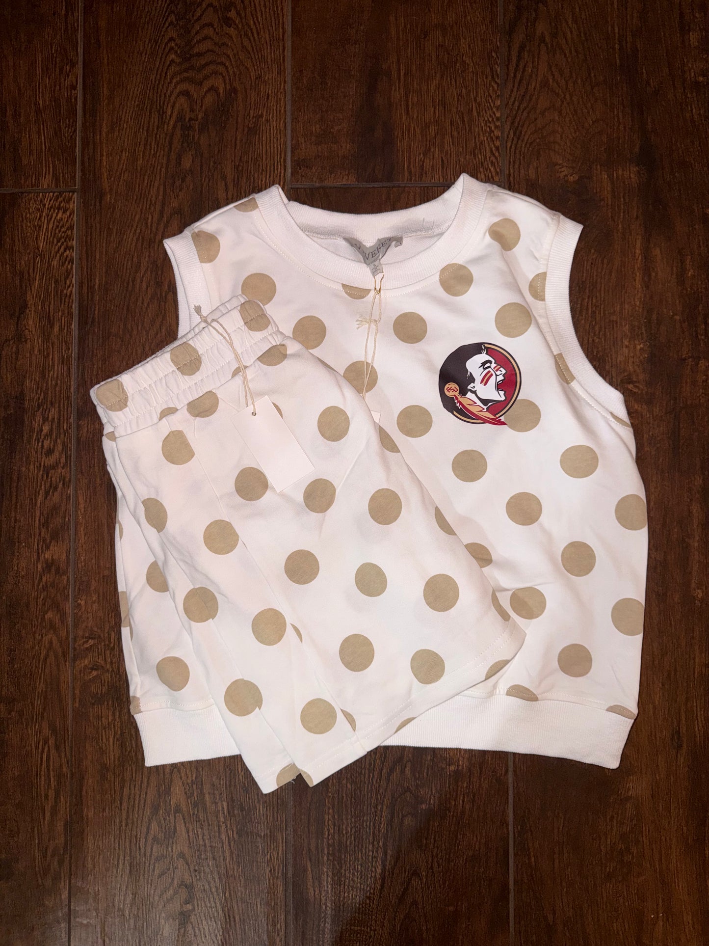 White with Gold Dot Polka Dot Skort Set with Nole