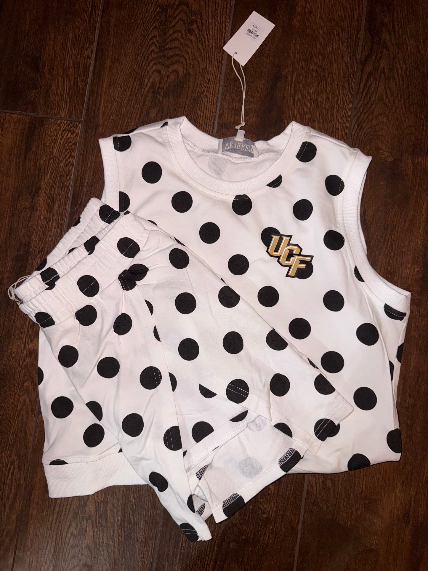 White with Black Dot Polka Dot Skort Set with Logo