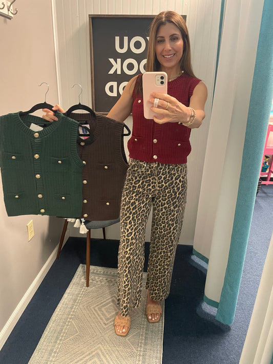 Gold Button Sleeveless Pocket Sweater