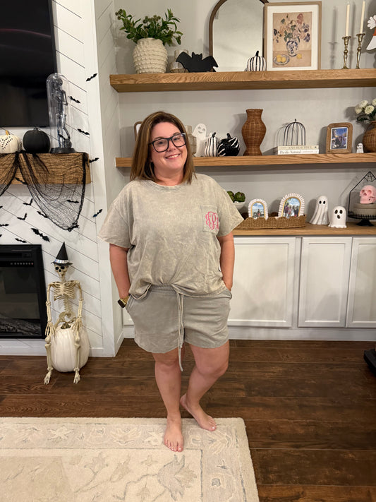 French Terry Acid Washed Relaxed Top & Short Set with Personalization