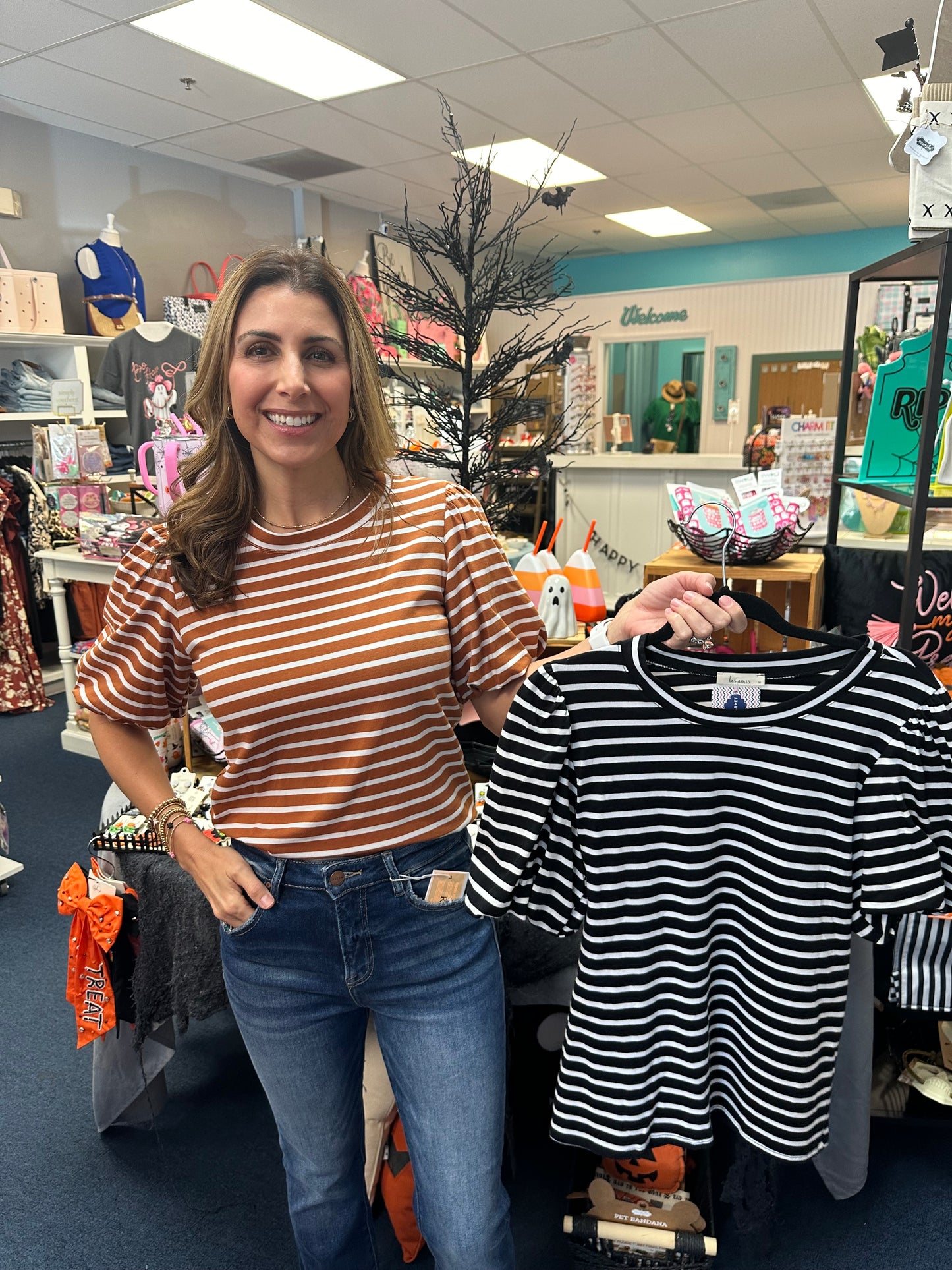 Striped Puff Sleeve Top