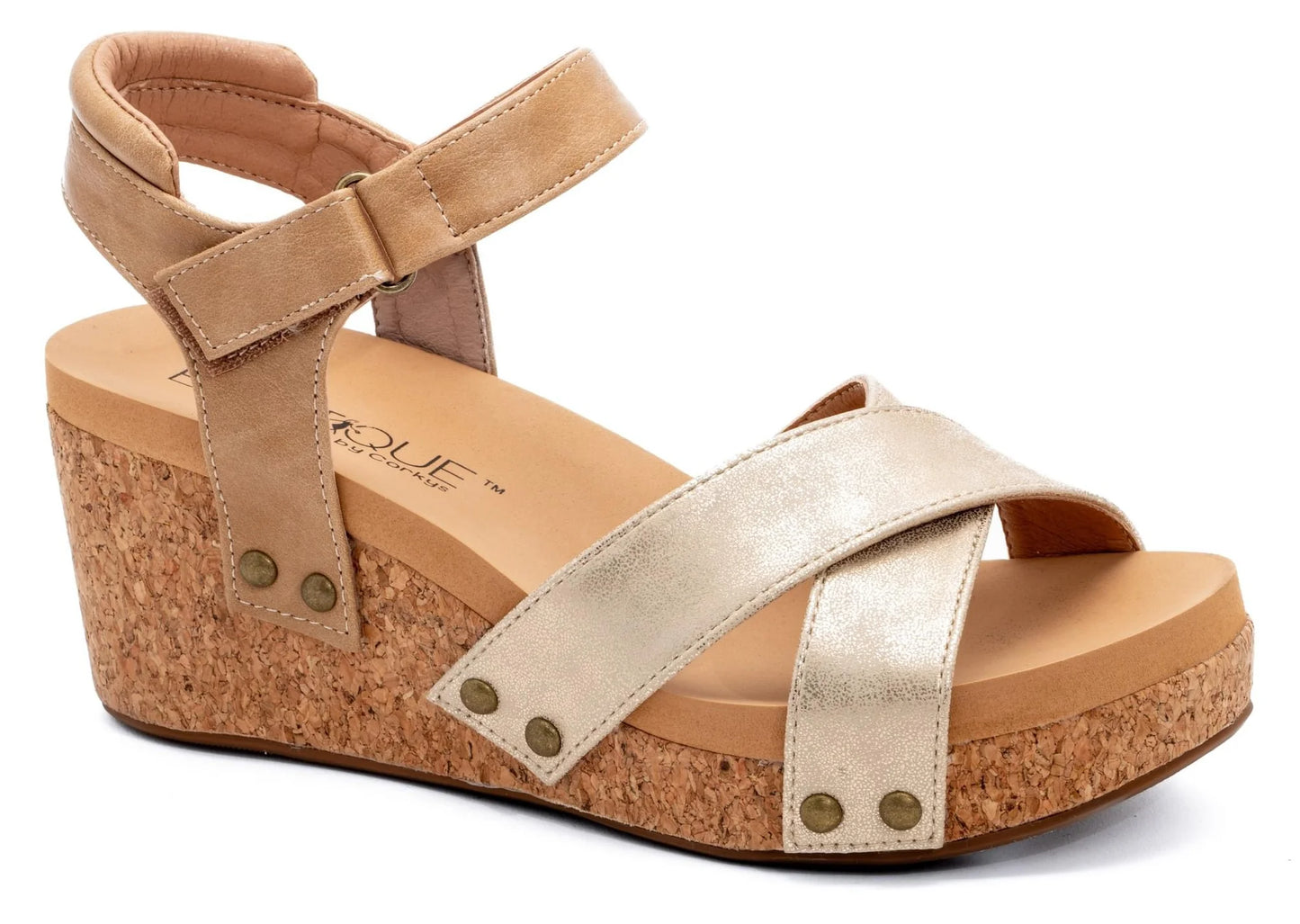 Criss Cross Ankle Strap Wedge Sandal-Caramel