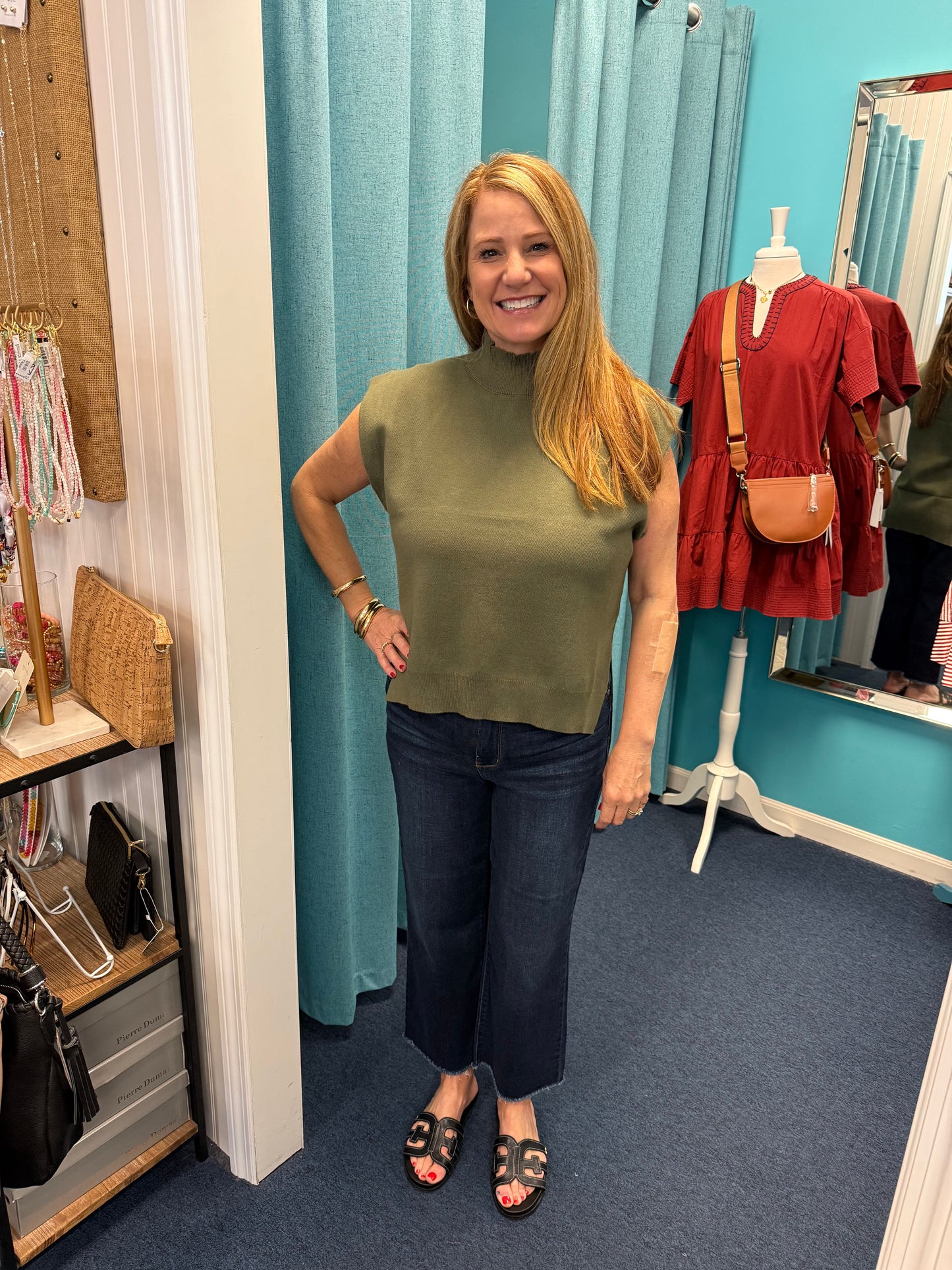 Solid Mock Neck Hi-Low Sweater-Olive