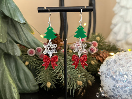Tree Snowflake Bow Earrings by Ember & Etch-Green
