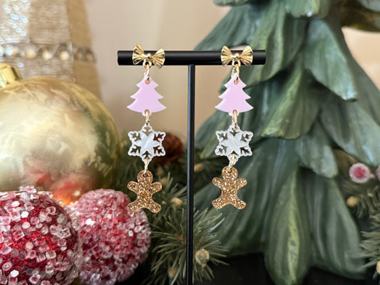 Bow, Tree, Snowflake,Gingerbread Earring by Ember & Etch-Pink