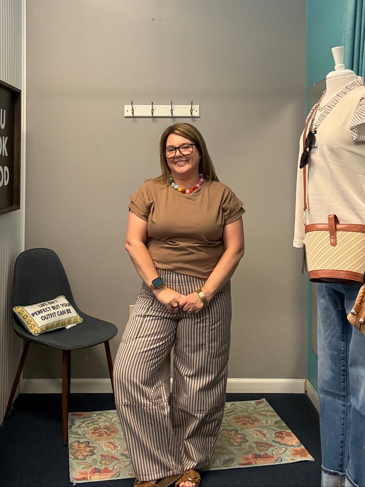 Striped Patch Pocket Wide Leg Barrel Pant