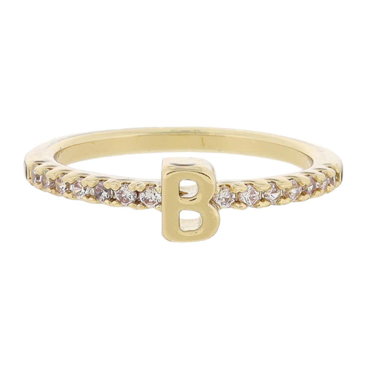 Crystal Pave Band Initial Ring - Gold