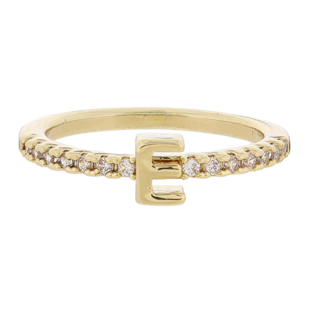 Crystal Pave Band Initial Ring - Gold