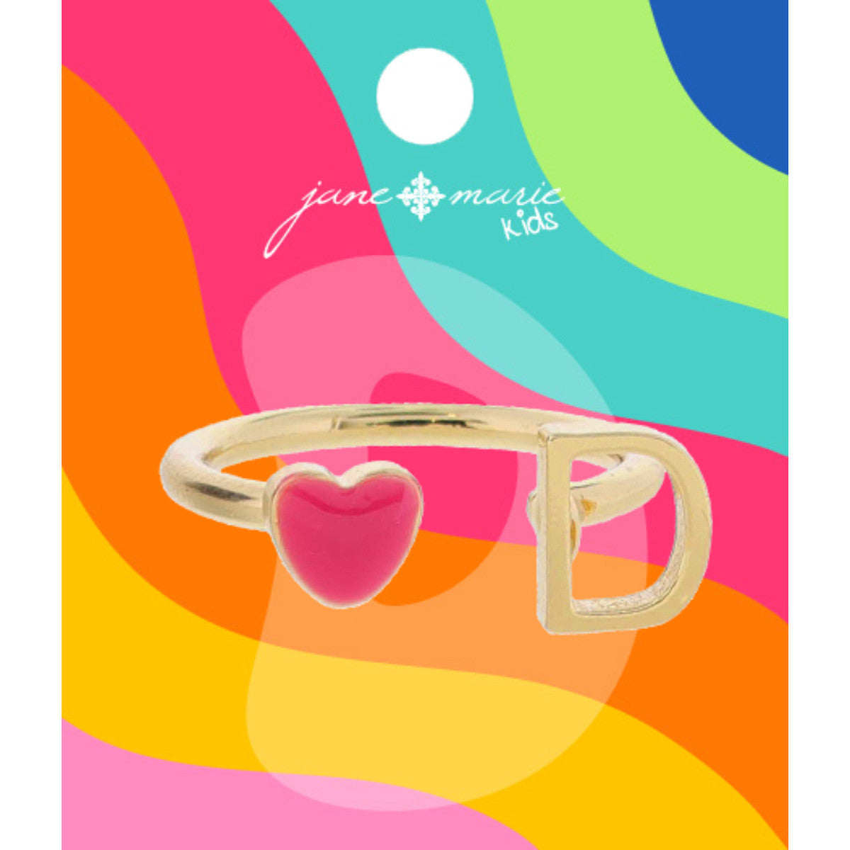 Kids Pink Enamel Heart Initial Ring - Gold