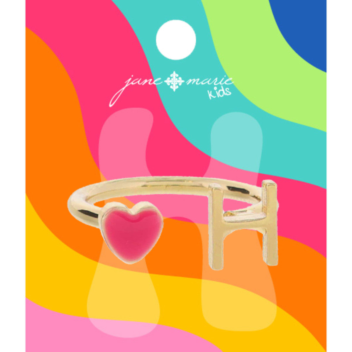 Kids Pink Enamel Heart Initial Ring - Gold